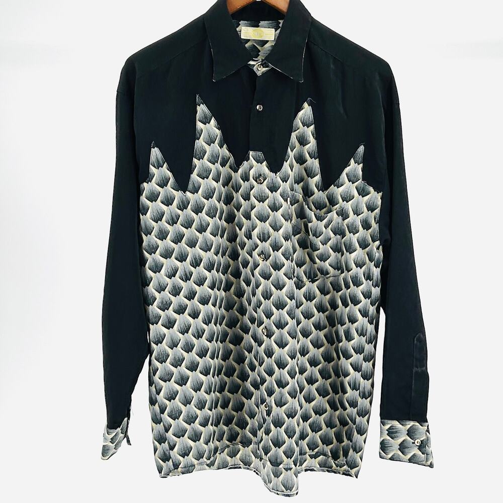 Vintage 90s CID Black Rockabilly Western Graphic Shirt